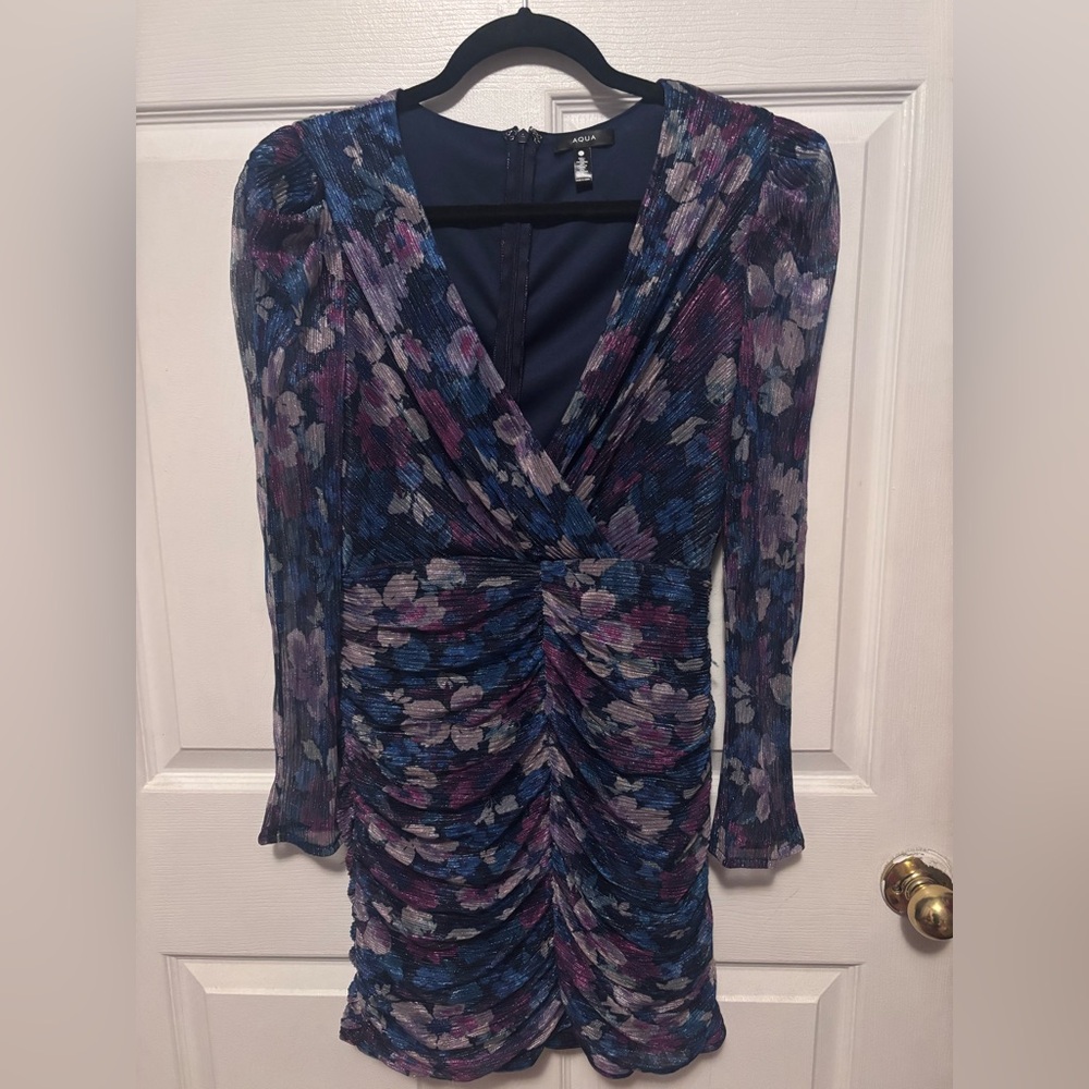 Aqua purple and blue metallic mini dress L